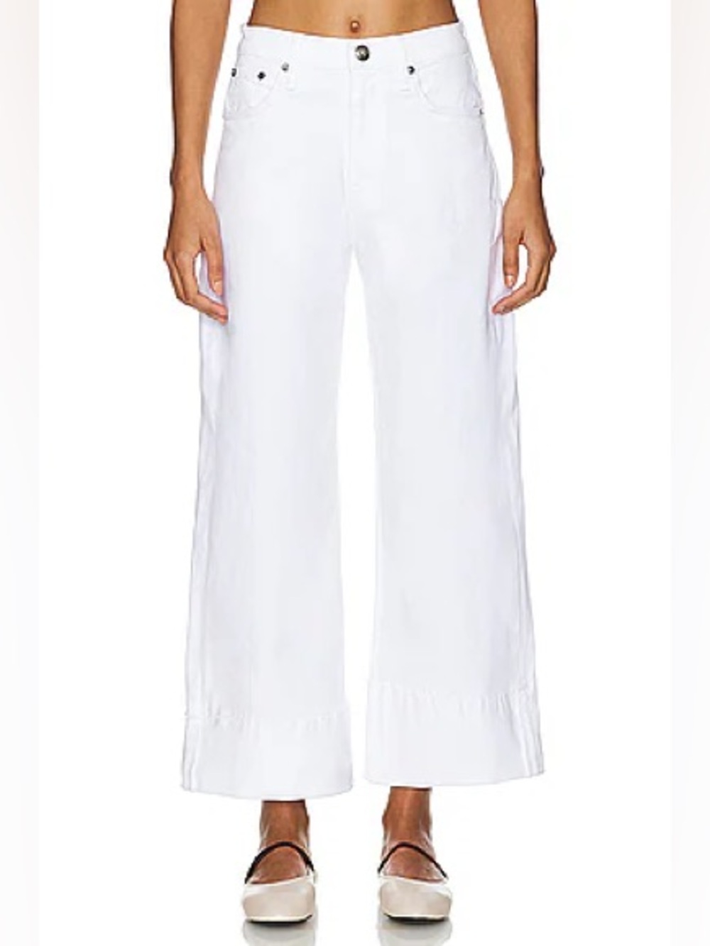 Rag & Bone Andi With Cuff High Rise Ankle Wide Leg Jean In White Size 25